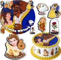 ZESTAW OPŁATEK NA TORT 20CM + 17 POSTACI - PIĘKNA I BESTIA + IMIĘ 15CM 18CM