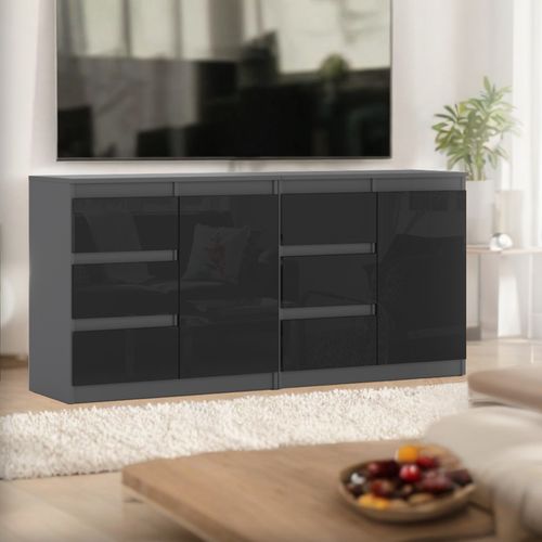 Komoda Do Salonu Szafka Z 6 Szufladami Szara Czarny Połysk Garderoba Salon na Arena.pl