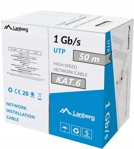 KABEL PRZEWÓD SIECIOWY LAN SKRĘTKA RJ45 UTP KAT.6 CAT.6 50M LANBERG na Arena.pl