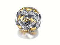 Rodowany pozłacany srebrny charms do pandora serce dla mamy cyrkonie srebro 925 GS065