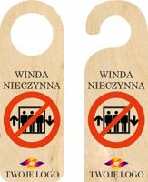 ZAWIESZKA NA DRZWI klamkę hotelowa WINDA NIE CZYNNA drewniana TWÓJ NAPIS