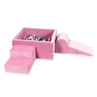 Piankowy plac zabaw z basenem kwadratowym 90x90x40 Velvet soft różowy + 400 piłek (perła, srebrne, pudrowy róż)