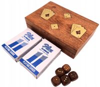 Karty i kości do gry w pudełku drewnianym zestaw 2 talie DNU2790