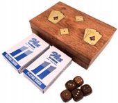 Karty i kości do gry w pudełku drewnianym zestaw 2 talie DNU2790