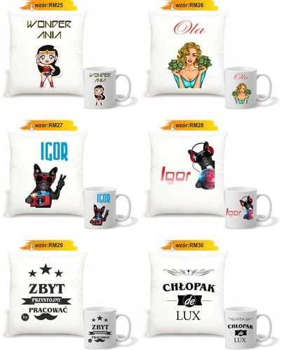 Zestaw PODUSZKA i KUBEK PERSONALIZOWANY nadruk ZDJĘCIE napis tekst imię na Arena.pl