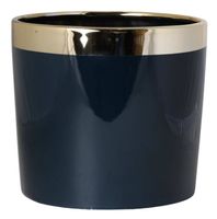 Doniczka ceramiczna granatowa ze złotym rantem