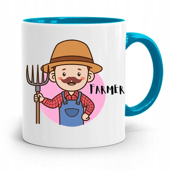 Dla Rolnika Kubek Błękitny Na Prezent Farmer Z Nadrukiem Ze Zdjęciem zdjęcie 1