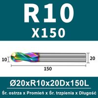Frez kulowy, kula 2-ostrzowy VHM powłoka DLC Rozmiar: Ø20.0xR10x20Dx150L