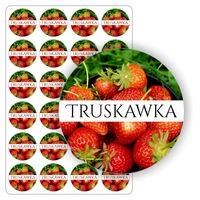 NAKLEJKI truskawkowy samoprzylepne kolorowe TRUSKAWKA słoik dżem sok 5cm