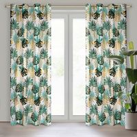 Zasłona gotowa na przelotkach MALTA 140x250 kremowa czielona liście