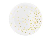 Talerzyki, Okrągłe, białe w złote kropki, 23 cm, 6 szt.