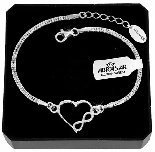 BRANSOLETKA SREBRNA DAMSKA NA RĘKĘ REGULOWANA SERCE NIESKOŃCZONOŚĆ + GRAWER na Arena.pl