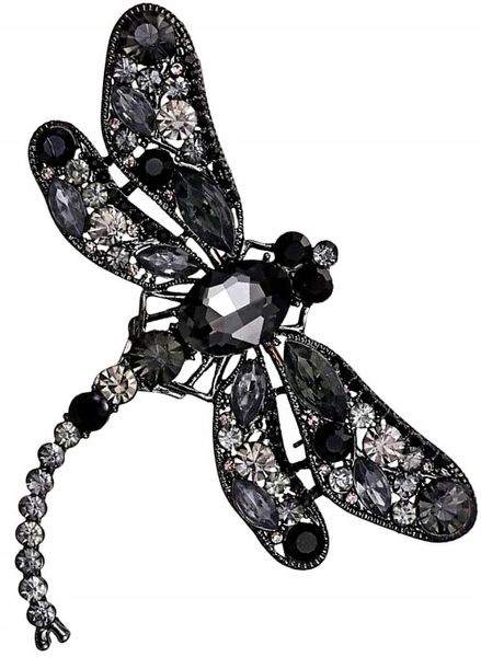 Broszka z cyrkoniami owad WAŻKA pin retro boho  F68_C_Czarny zdjęcie 2