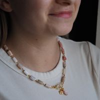 Naszyjnik z kwiatem - Opal Różowy i srebro złocone