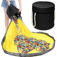 KOSZ NA ZABAWKI KLOCKI Z MATĄ ORGANIZER WOREK POJEMNIK Z POKRYWKĄ UCHWYTY