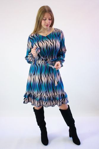 Sukienka ​​à la Zeberka z Falbanką MIDI Czarno-Beżowo-Niebieska 46 na Arena.pl