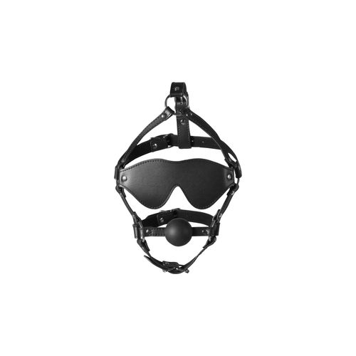 Blindfolded Head Harness With Solid Ball Gag - Black na Arena.pl