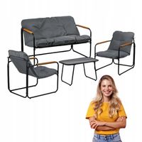 ZESTAW MEBLI OGRODOWYCH KANAPA KRZESŁA STOLIK NA TARAS BALKON KOMPLET SZARY