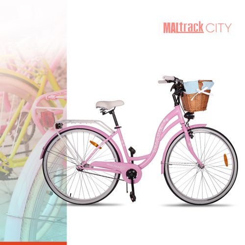 Rower Miejski MalTrack Citybike Dreamer 1-speed Pink 28" + Koszyk Niebieski na Arena.pl