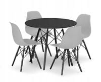 Zestaw stół okrągły TODI 80 czarny + 4 krzesła OSAKA szare