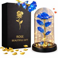 WIECZNA RÓŻA W SZKLE KOPULE ŚWIECĄCA LED NIEBIESKA