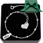 Bransoletka srebrna damska delikatna 925 kulki i serce grawer na