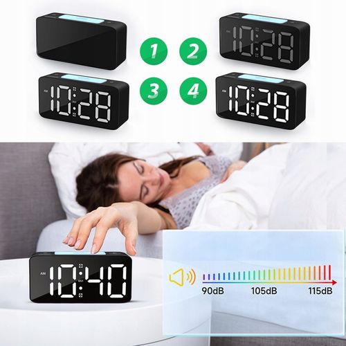 BUDZIK ZEGAR ELEKTRONICZNY RGB LED GŁOŚNY STOJĄCY CYFROWY LAMPKA KABEL USB na Arena.pl