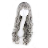 PERUKA DAMSKA WŁOSY SIWE DŁUGIE FALOWANE KRĘCONE NA SIATCE COSPLAY W75