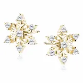 POZŁACANE SREBRNE KOLCZYKI WKRĘTKI PŁATKI ŚNIEGU ŚNIEŻYNKI BIAŁE CYRKONIE