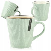 CERAMICZNY KUBEK NA KAWĘ HERBATĘ MIĘTOWY ZDOBIONY W WZÓR KRESKI 340 ML