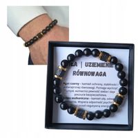 BRANSOLETKA MĘSKA AGAT CZARNY LAWA WULKANICZNA SIŁA UZIEMIENIE RÓWNOWAGA