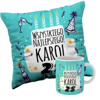 PODUSZKA + KUBEK 18 30 40 50 URODZINY 40x40 FULL UNIKALNY WYJĄTKOWY