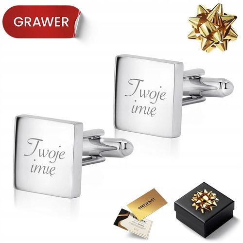 SREBRNE SPINKI DO MANKIETÓW Z GRAWEREM 925 MĘSKIE ŚLUBNE PREZENT DLA FACETA na Arena.pl