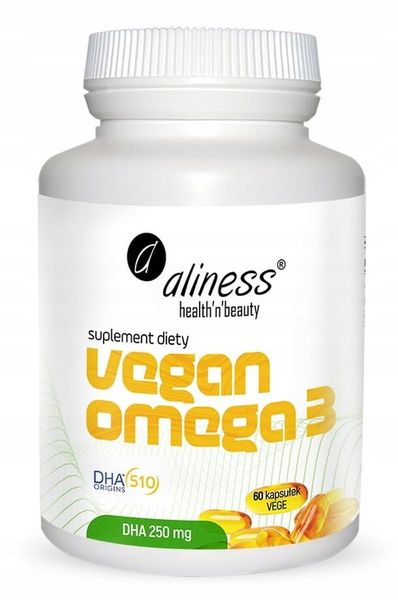Aliness Vegan Omega 3 DHA 250 mg ZDROWE TŁUSZCZE WIDZENIE PRACA MÓZGU 60kap zdjęcie 1