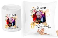 Jarosław Kaczyński Zestaw Poduszka + Skarbonka Z Nadrukiem Ze Zdjęciem