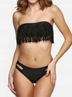 STRÓJ KĄPIELOWY DWUCZĘŚCIOWE BIKINI MODELUJĄCE KOMPLET CZARNY FRĘDZLE FIGI