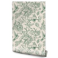 Tapeta Do Sypialni KOLIBRY Ptaki Piwonie Kwiaty Natura Styl Retro