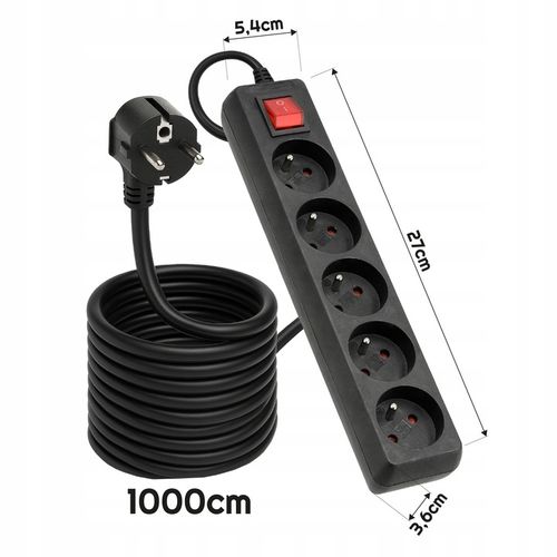 Przedłużacz Listwa Zasilająca 5 Gniazd 10m 3000W 3*1,5mm2 Z na Arena.pl