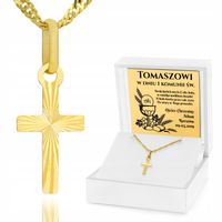 ZŁOTY KRZYŻYK 585 PREZENT na KOMUNIĘ GRAWER Pamiątka Komunii dla Chłopca