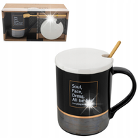 Kubek porcelanowy Florina Pearl Black 350 ml z pokrywką i łyżeczką