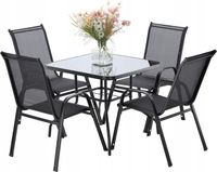 ZESTAW MEBLE OGRODOWE - 4 KRZESŁA + KWADRATOWY STOLIK - CZARNY