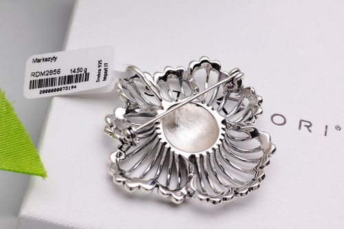 piękna żurowa srebrna broszka kwiat - mak - z markazytami na Arena.pl