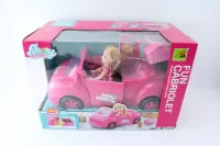 RÓŻOWY KABRIOLET DLA LALEK + LALKA UROCZY SZCZENIAK KOSZ PIKNIKOWY