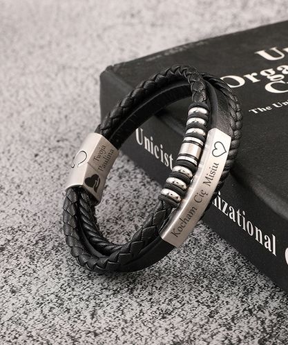 Bransoletka OJCA syna męska skórzana KOLUSZKA srebrne z grawerem PREZENT na Arena.pl