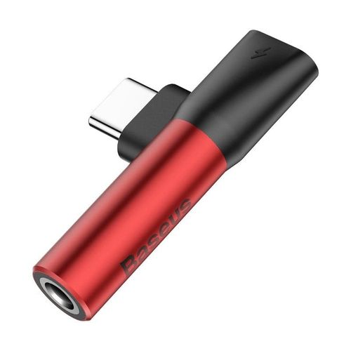 Adapter Audio Baseus L41 USB-C do Mini Jack 3.5mm + USB-C (czerwony) na Arena.pl