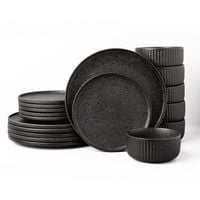 Serwis obiadowy Anun czarny na 6 osób 18 szt. Nowoczesny Do zmywarki