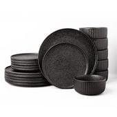 Serwis obiadowy Anun czarny na 6 osób 18 szt. Nowoczesny Do zmywarki