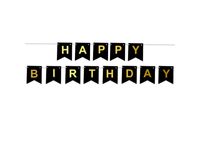 Baner urodzinowy "Happy Birthday", 180 cm, czarny