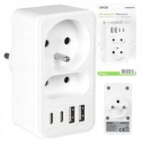 ROZGAŁĘŹNIK ELEKTRYCZNY 2 GNIAZDA ZŁODZIEJKA ŁADOWARKA 2x USB-C 2xUSB VAYOX