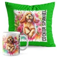 ZESTAW KUBEK + PODUSZKA ZIELONA - PIES PSY PIESEK RASA COCKER SPANIEL